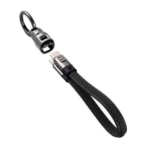 ハンドストラップになる USB Type-Cケーブル 22cm USB PD 240W対応 PUレザー ブラック