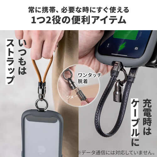 ハンドストラップになる USB Type-Cケーブル 22cm USB PD 240W対応 PUレザー ブラック