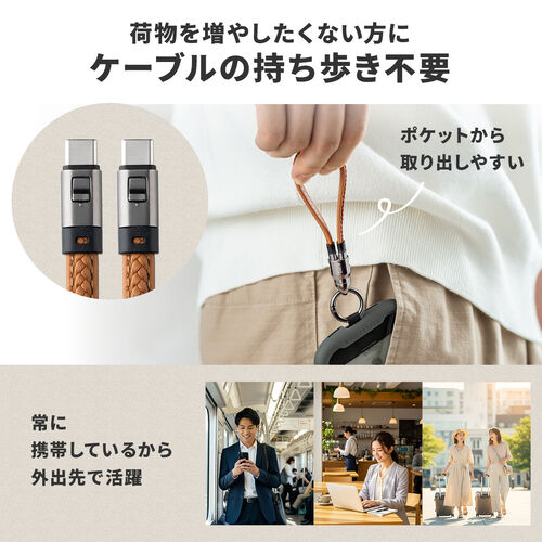 ハンドストラップになる USB Type-Cケーブル 22cm USB PD 240W対応 PUレザー ブラック