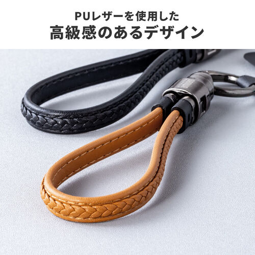 ハンドストラップになる USB Type-Cケーブル 22cm USB PD 240W対応 PUレザー ブラック
