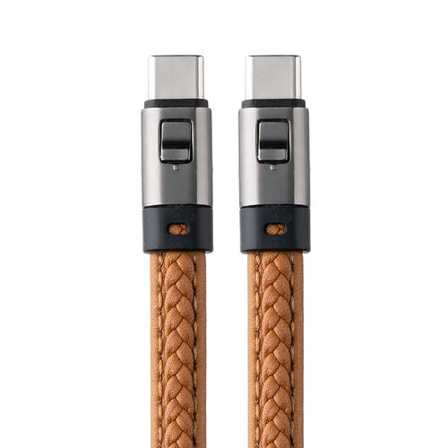 ハンドストラップになる USB Type-Cケーブル 22cm USB PD 240W対応 PUレザー ブラウン