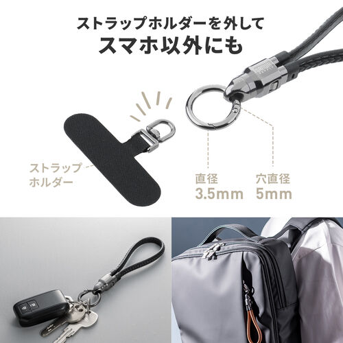 ハンドストラップになる USB Type-Cケーブル 22cm USB PD 240W対応 PUレザー ブラック