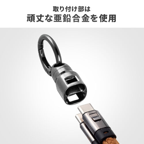 ハンドストラップになる USB Type-Cケーブル 22cm USB PD 240W対応 PUレザー ブラウン
