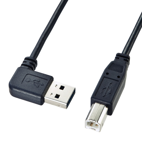 両面挿せるL型USBケーブル(A-B 標準・1m・ブラック)