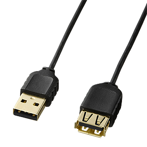 極細USB2.0延長ケーブル(A-Aメス延長タイプ、1m・ブラック)
