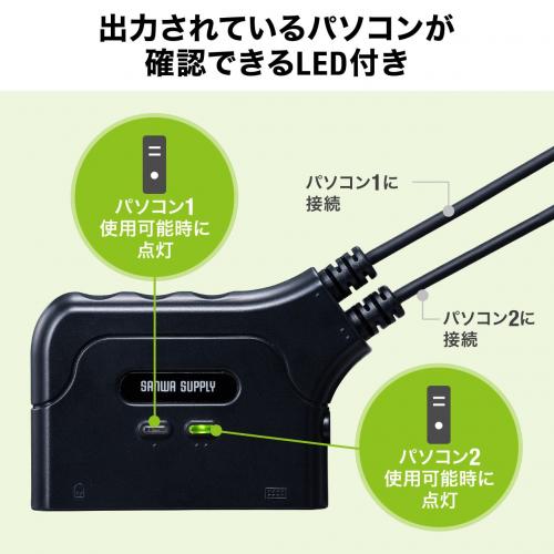 【アウトレット】KVMスイッチ(2台切替・KVM切替器・パソコン切替器・USBキーボード・USBマウス用・キーボードエミュレーション機能・チルトホイールマウス対応・専用ドライバー不要・電源不要)