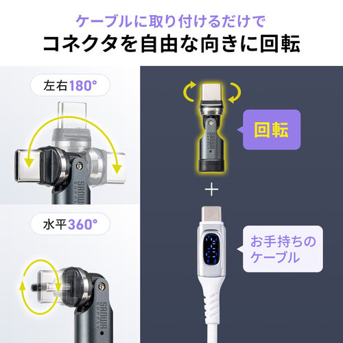USB-C変換アダプタ 540°回転 USB PD 240W USB2.0 ガンメタリック