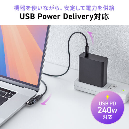 USB-C変換アダプタ 540°回転 USB PD 240W USB2.0 ガンメタリック