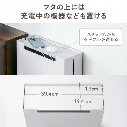 ケーブル収納ボックス キャスター付き スチール製 電源タップ収納 高さ調整棚板 デスク下 ホワイト