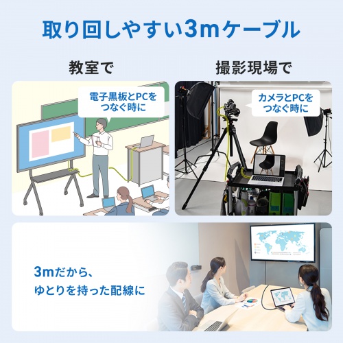 USB Type-Cケーブル 3m USB 5Gbps PD100W 4K/60Hz映像出力 ブラック