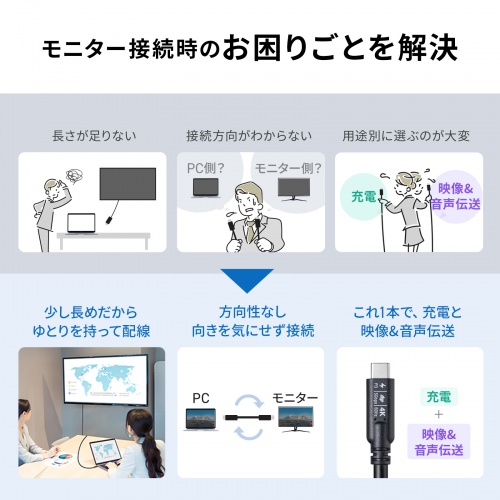 USB Type-Cケーブル 3m USB 5Gbps PD100W 4K/60Hz映像出力 ブラック
