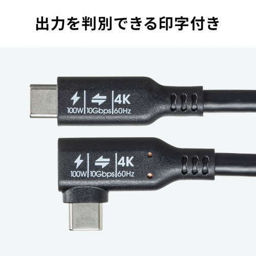 USB Type-Cケーブル 2m 10Gbps PD100W 映像出力対応 片側L型コネクタ