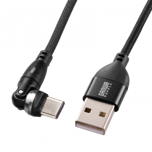 USB Type-Cケーブル 1m USB2.0 USB A-Cコネクタ 左右180°水平360°回転コネクタ ナイロンメッシュケーブル