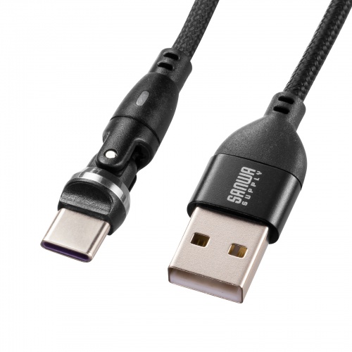 USB Type-Cケーブル 1m USB2.0 USB A-Cコネクタ 左右180°水平360°回転コネクタ ナイロンメッシュケーブル