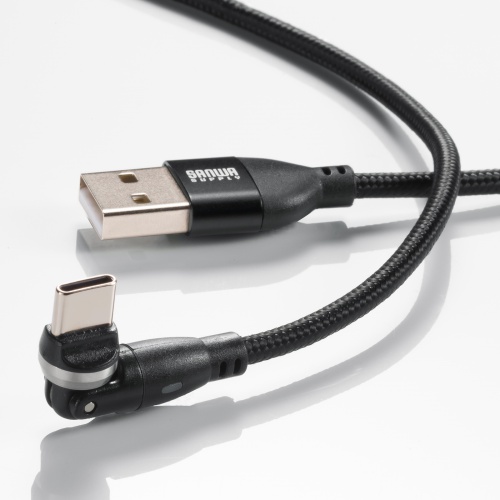 USB Type-Cケーブル 1m USB2.0 USB A-Cコネクタ 左右180°水平360°回転コネクタ ナイロンメッシュケーブル