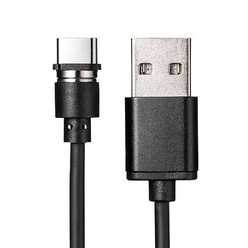 コネクタ両面対応マグネット着脱式USB Type-C充電ケーブル(QuickCharge・スマートフォン・充電・通信・2A対応・ケーブル長1m・ブラック)