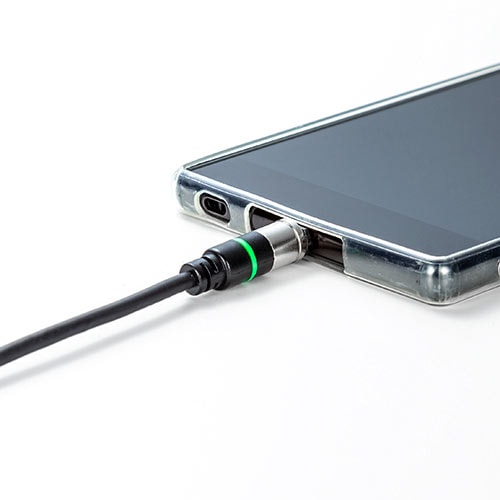 マグネット着脱式マイクロUSB充電専用ケーブル(USB Aコネクタ両面対応・スマートフォン・LED内蔵・2A対応・ブラック)
