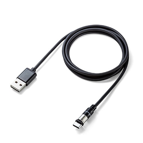 マグネット着脱式USB Type-C充電専用ケーブル(USB Aコネクタ両面対応・スマートフォン・LED内蔵・2A対応・ブラック)