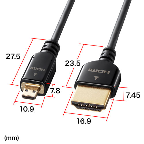 microHDMIケーブル 2m microHDMI-HDMIコネクタ ブラック/KM-HD23-20K