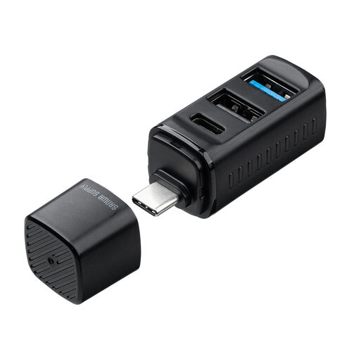 【アウトレット】小型USBハブ USB-C接続 USB A×2 USB-C×1 バスパワー ブラック