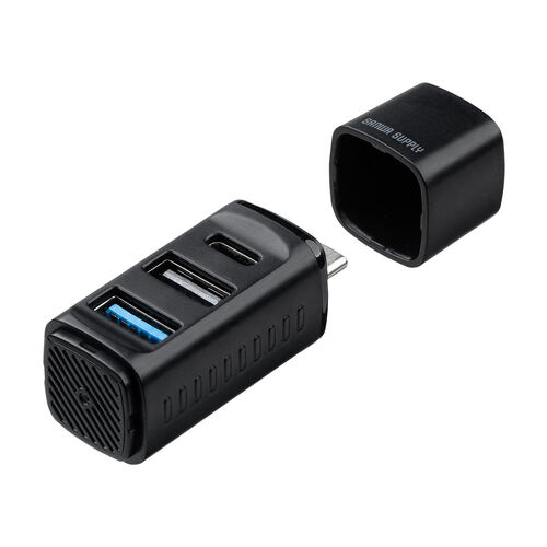 【アウトレット】小型USBハブ USB-C接続 USB A×2 USB-C×1 バスパワー ブラック