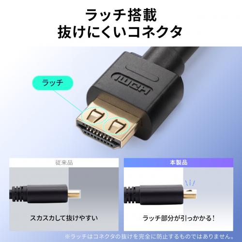 【アウトレット】抜けにくいHDMIケーブル 10m 4K/30Hz フルHD対応 抜け止めラッチ内蔵 ブラック