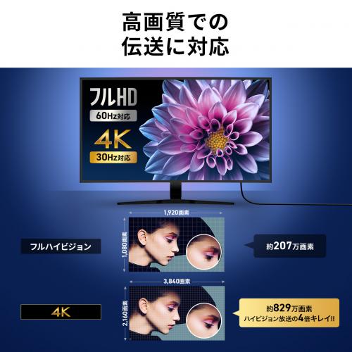 【アウトレット】抜けにくいHDMIケーブル 10m 4K/30Hz フルHD対応 抜け止めラッチ内蔵 ブラック