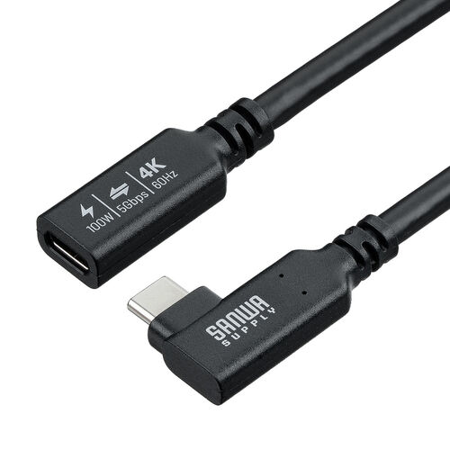 USB Type-C 延長ケーブル L字コネクタ 1m USB 5Gbps USB PD 100W 4K/60Hz対応