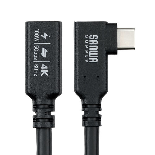 USB Type-C 延長ケーブル L字コネクタ 1m USB 5Gbps USB PD 100W 4K/60Hz対応