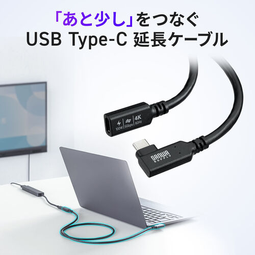 USB Type-C 延長ケーブル L字コネクタ 1m USB 5Gbps USB PD 100W 4K/60Hz対応