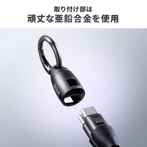 ハンドストラップ型 USB Type-Cケーブル 長さ22cm 丸形メッシュ USB PD 240W ブラック