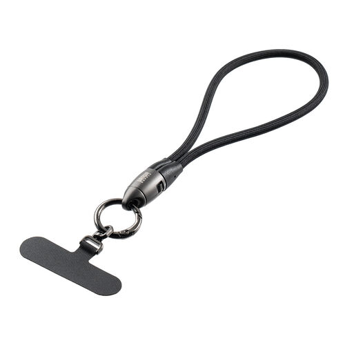 リストストラップ型 USB Type-Cケーブル 32cm USB PD 240W 丸形メッシュ ブラック