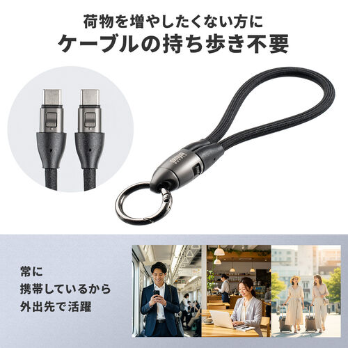 リストストラップ型 USB Type-Cケーブル 32cm USB PD 240W 丸形メッシュ ブラック