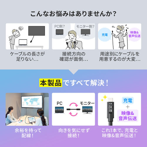 【アウトレット】USB Type-Cケーブル 7m USB 5Gbps USB PD75W 充電 データ転送 映像出力対応 ブラック