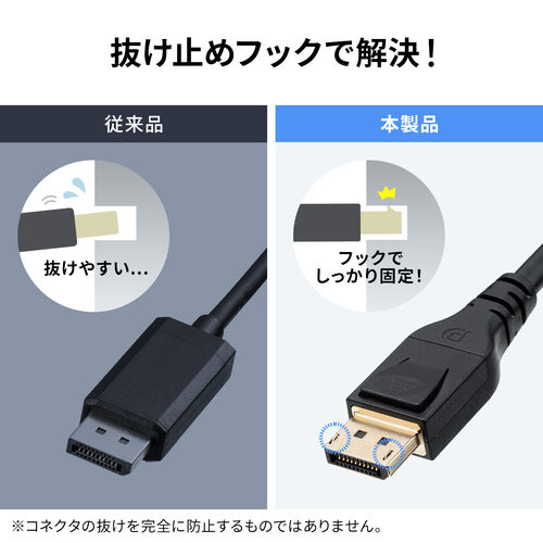 DisplayPortケーブル 1.5m ver2.1 VESA認証品 80Gbps DHDR対応 抜け止め 4K/240Hz 16K/120Hz ブラック