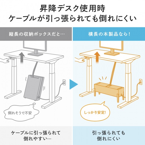ケーブル収納ボックス デスク下用 高さ4段階調整 ブラック