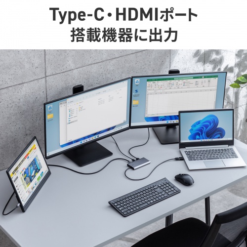 USB-C - HDMI 変換アダプタ 4K×3 拡張 3画面 HDMI×1 USB-C×2 ディスプレイアダプタ