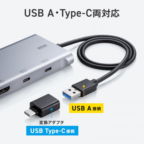 USB-C - HDMI 変換アダプタ 4K×3 拡張 3画面 HDMI×1 USB-C×2 ディスプレイアダプタ