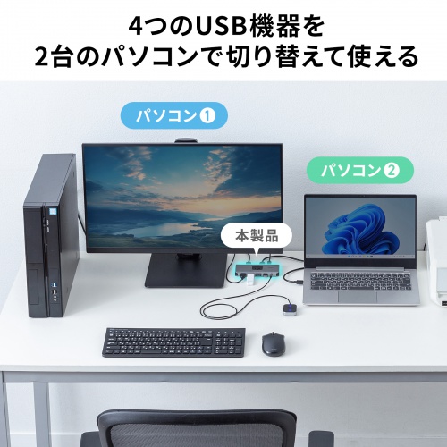 USB切替器 4台 2入力4出力 USB 5Gbps対応 手元スイッチ付き