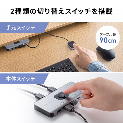 USB切替器 4台 2入力4出力 USB 5Gbps対応 手元スイッチ付き
