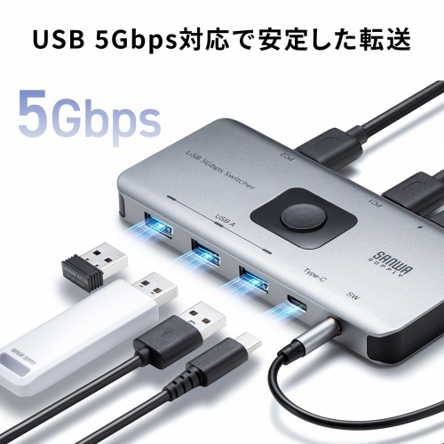 USB切替器 4台 2入力4出力 USB 5Gbps対応 手元スイッチ付き