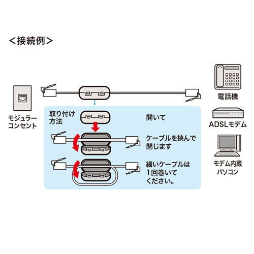 フェライトコア 直径6～9mmのケーブルに対応 2個入り 高周波 ノイズフィルター