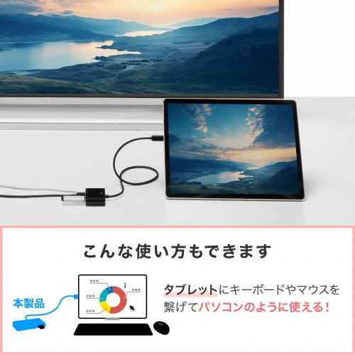 USBハブ付き USB Type-C HDMI変換アダプタ USB A×1 USB Type-C×1 4K/60Hz出力 ケーブル長50cm ブラック