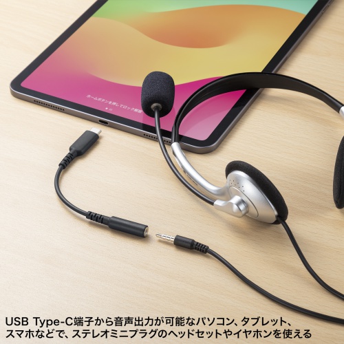 USB Type-C 3.5mmジャック変換アダプタ 96kHz/24bit対応DAC搭載 ケーブル長15cm