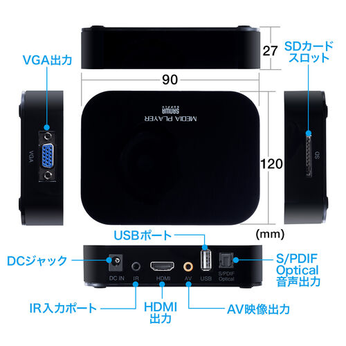 メディアプレーヤー SDカード USBメモリ 動画 音楽 写真再生 HDMI VGA コンポジット接続