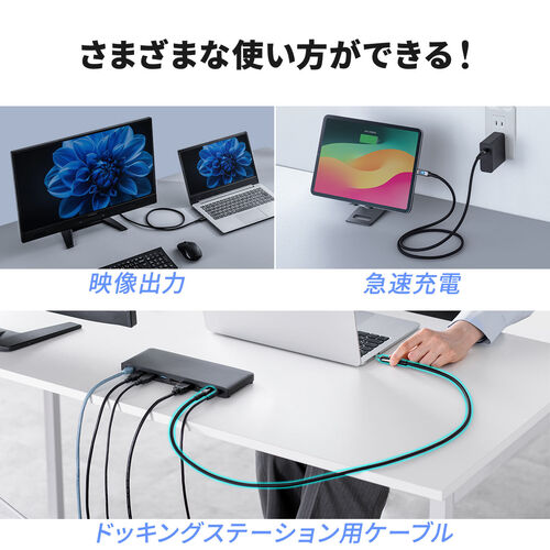 USB Type-Cケーブル USB PD100W対応 電力表示機能付き 1m USB 20Gbps 8K/60Hz対応 やわらかシリコンケーブル