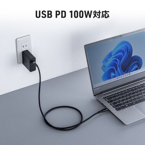 USB Type-Cケーブル USB PD100W対応 電力表示機能付き 1m USB 20Gbps 8K/60Hz対応 やわらかシリコンケーブル