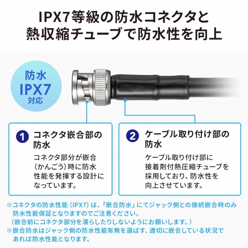 防水SDIケーブル 5m IPX7 HD-SDI/3G-SDI対応 BNCプラグ ブラック