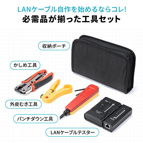 LANケーブル自作工具セット LANテスター かしめ工具 パンチダウン工具 外被剥き工具