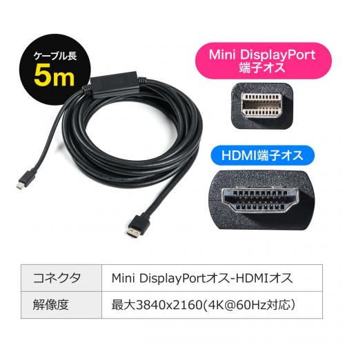 Mini DisplayPort-HDMI変換ケーブル(5m・4K/60Hz対応・アクティブ 